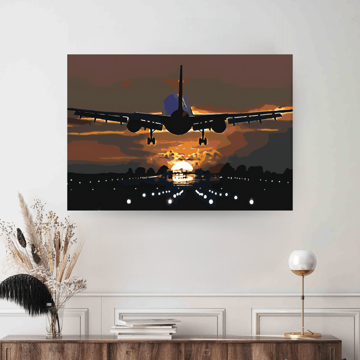 Colectie tablouri pe numere - Avioane: Setul include vopsele numerotate, 3 pensule, panza numerotata, agatatoare, imagine de control si pachet pentru impachetat. Optional, poate avea sasiu pentru inramare.