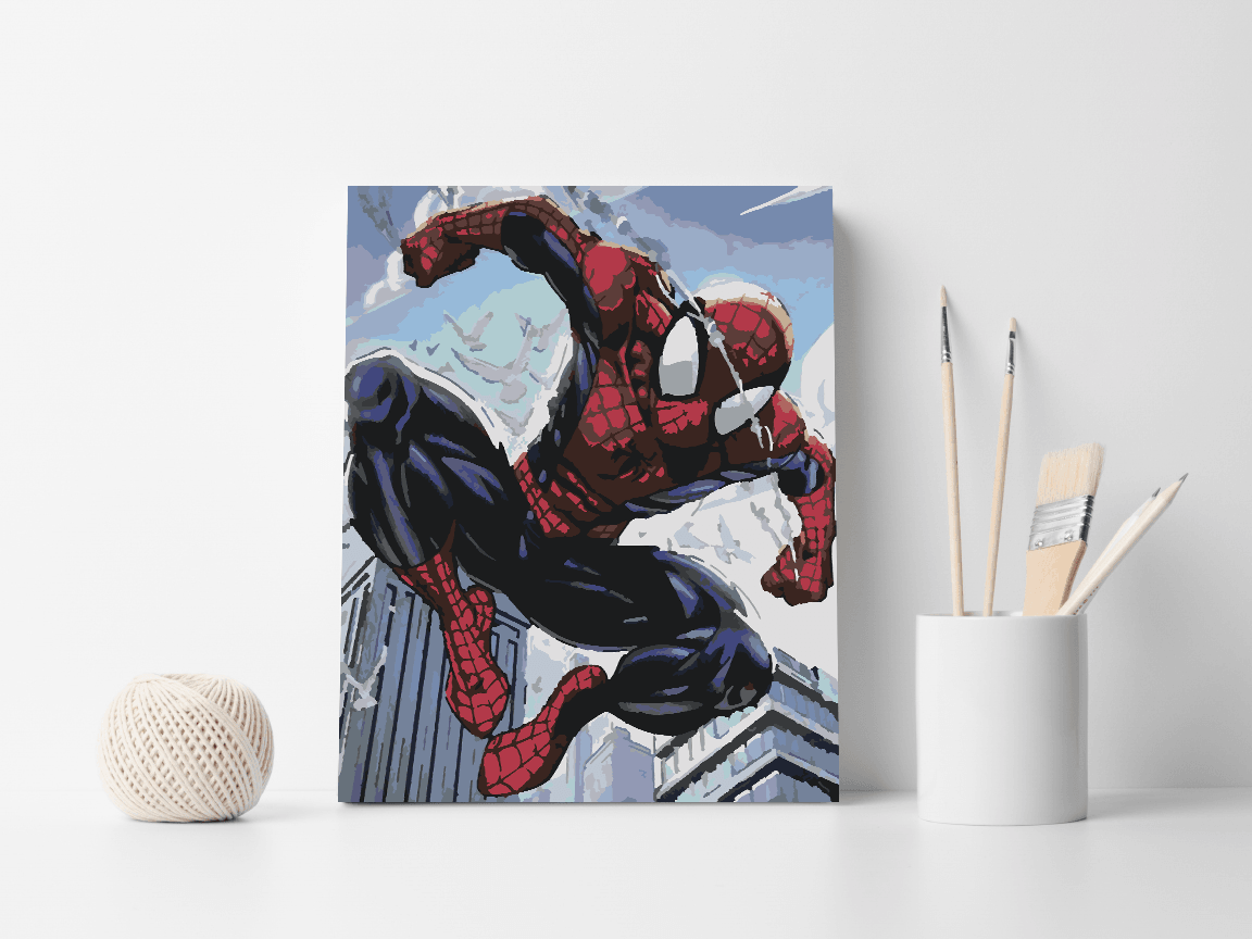 a painting of a spider man on a building