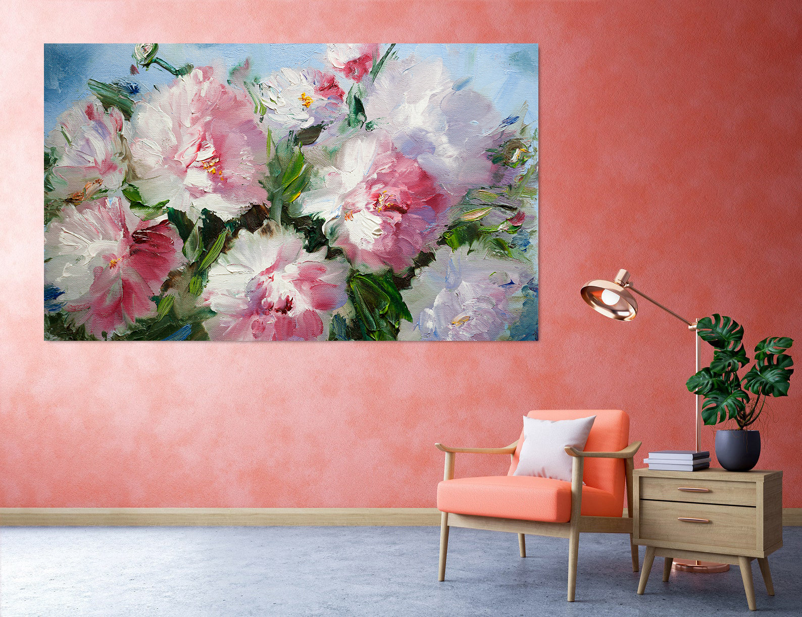 Peinture sur toile - Fleurs roses