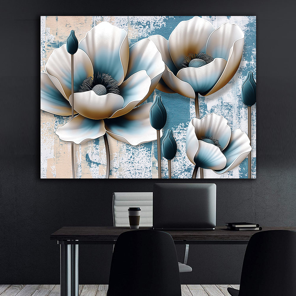 Tablou Canvas - Flori Aurii și Albastre