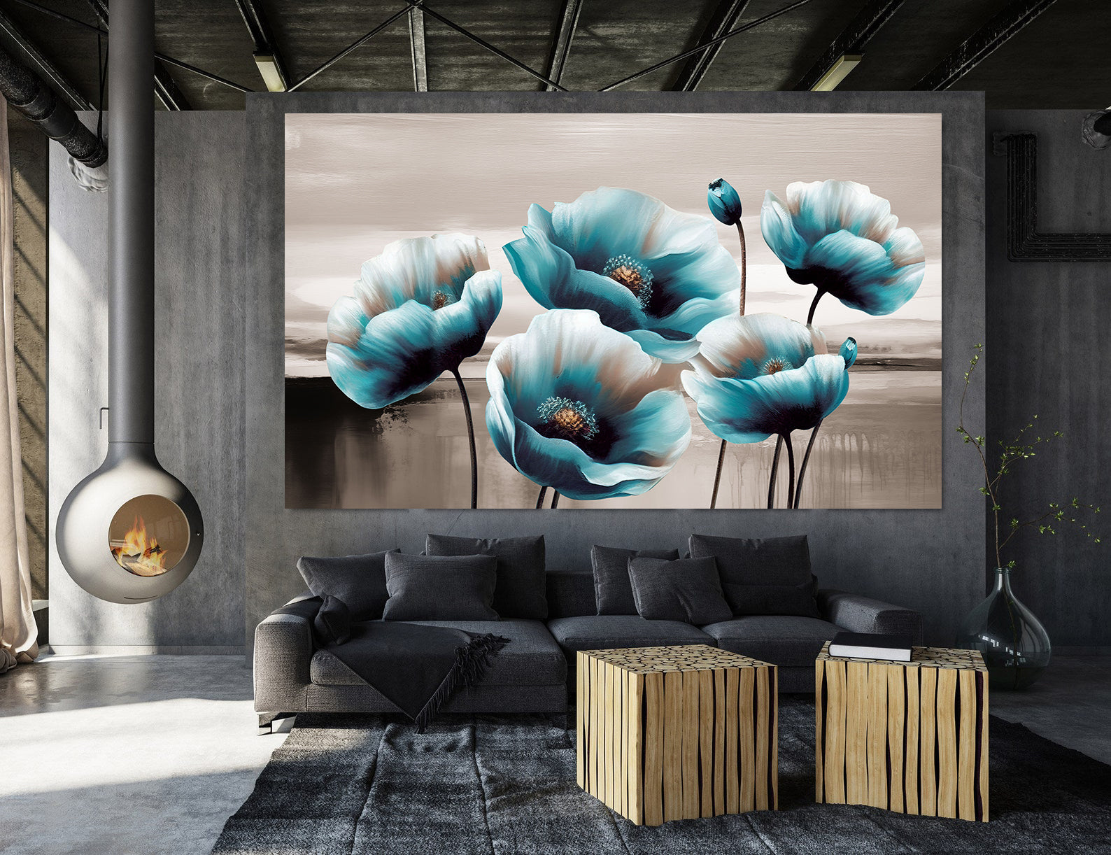 Peinture sur toile - Fleurs bleues