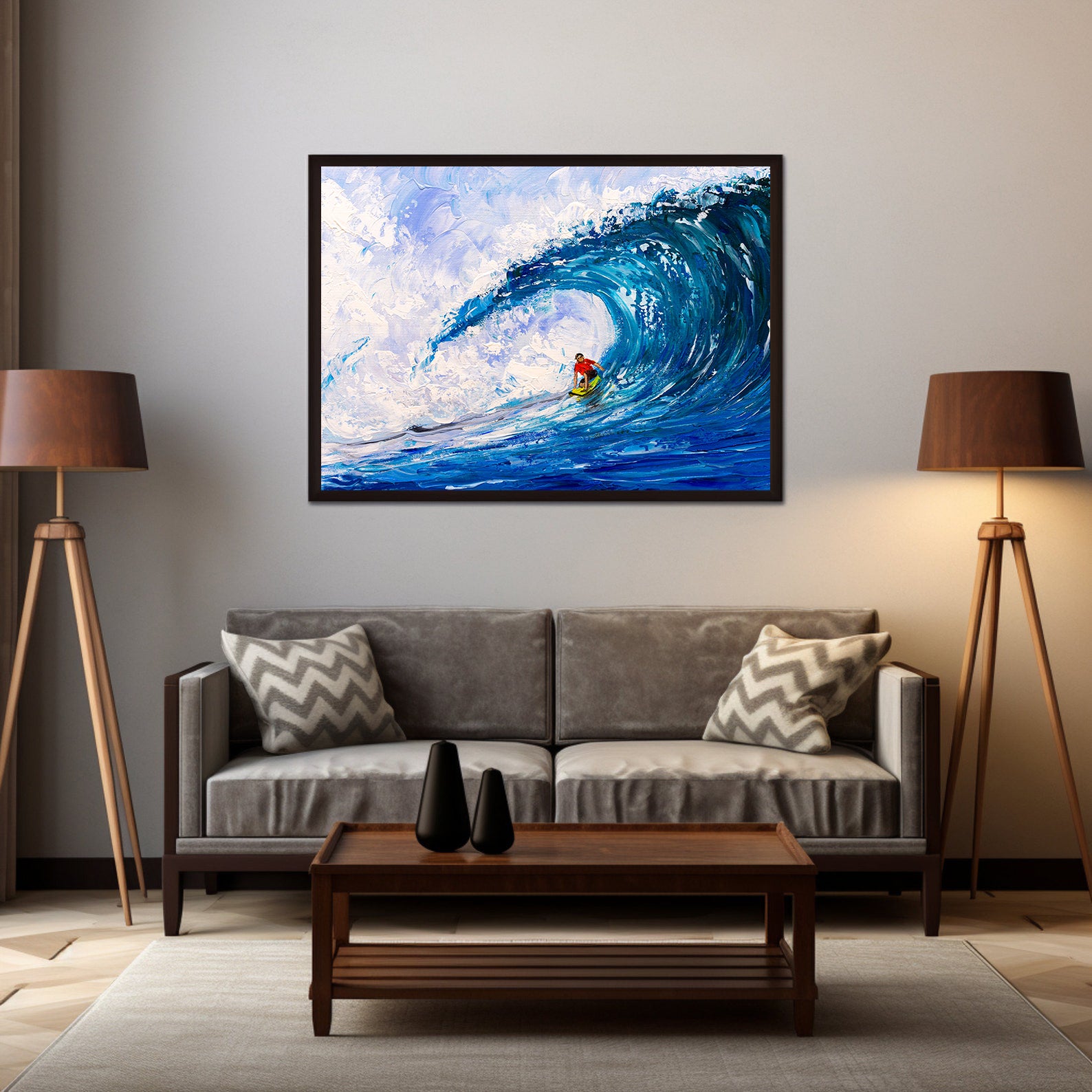 Peinture sur toile - Surf sur grosses vagues