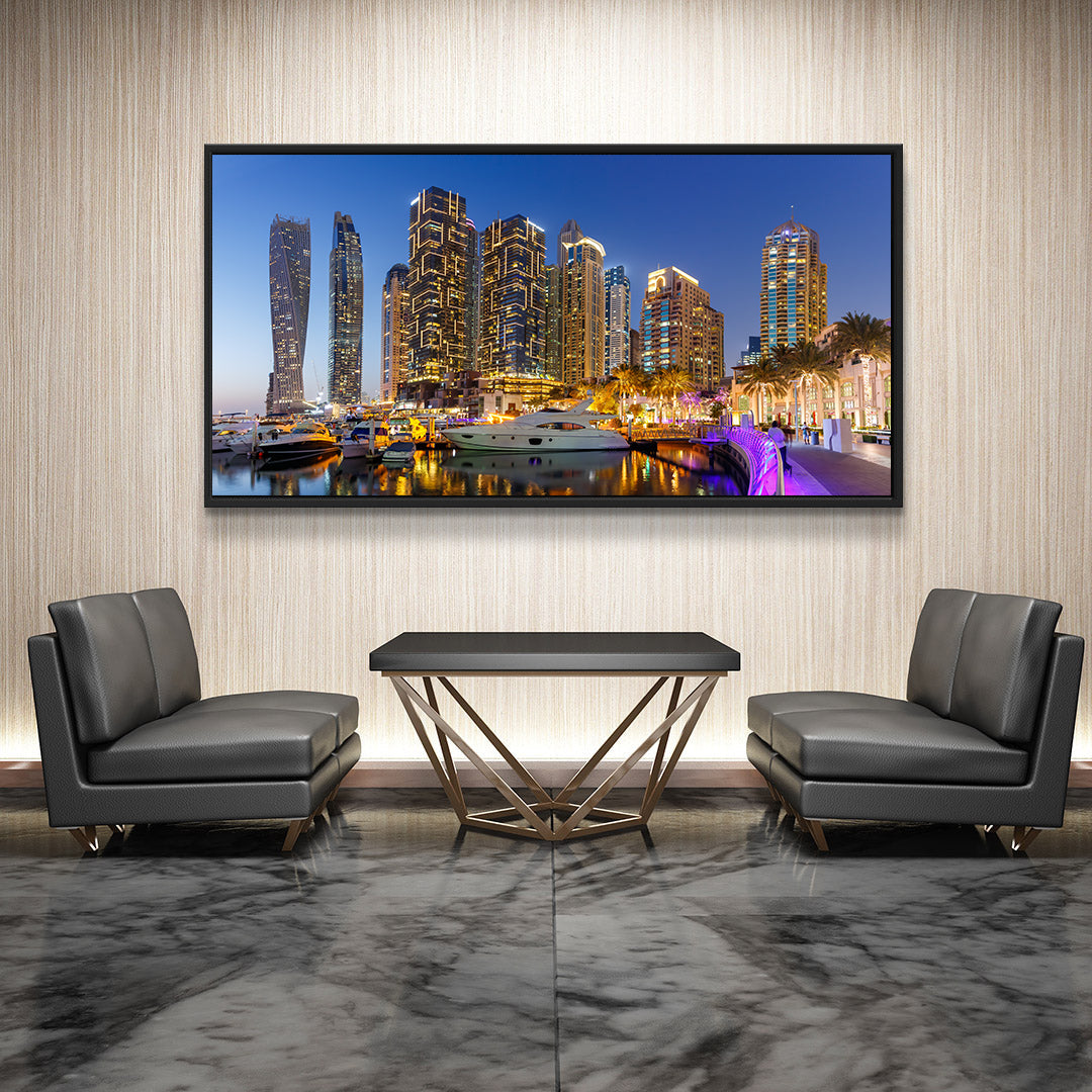 Impression sur toile - La marina de Dubaï la nuit