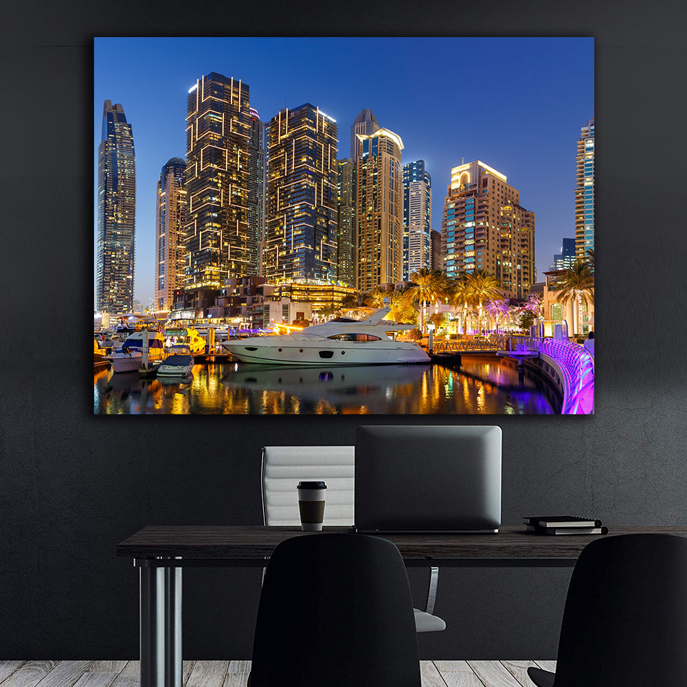 Impression sur toile - La marina de Dubaï la nuit