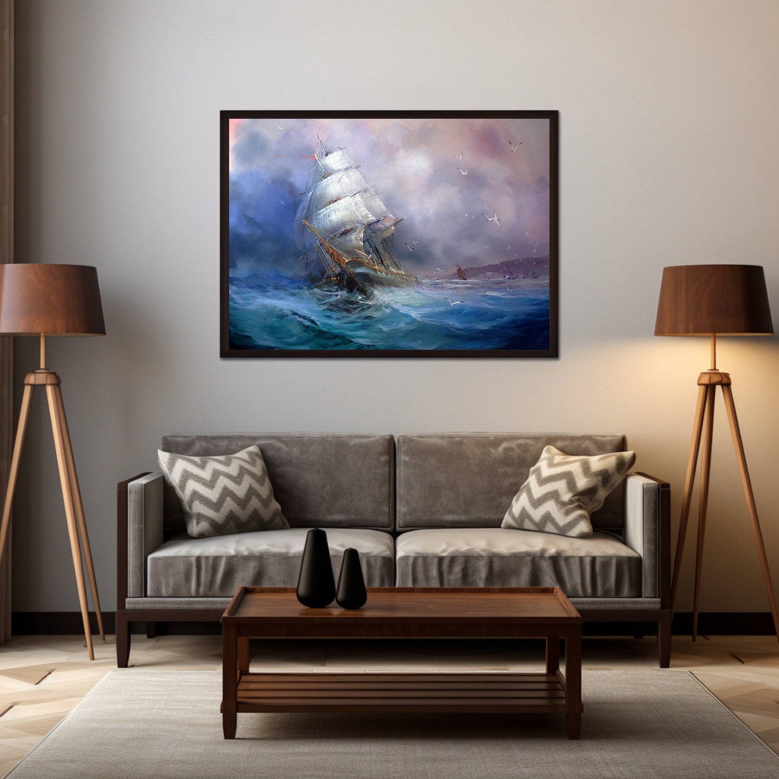 Peinture sur toile - Voilier dans la tempête