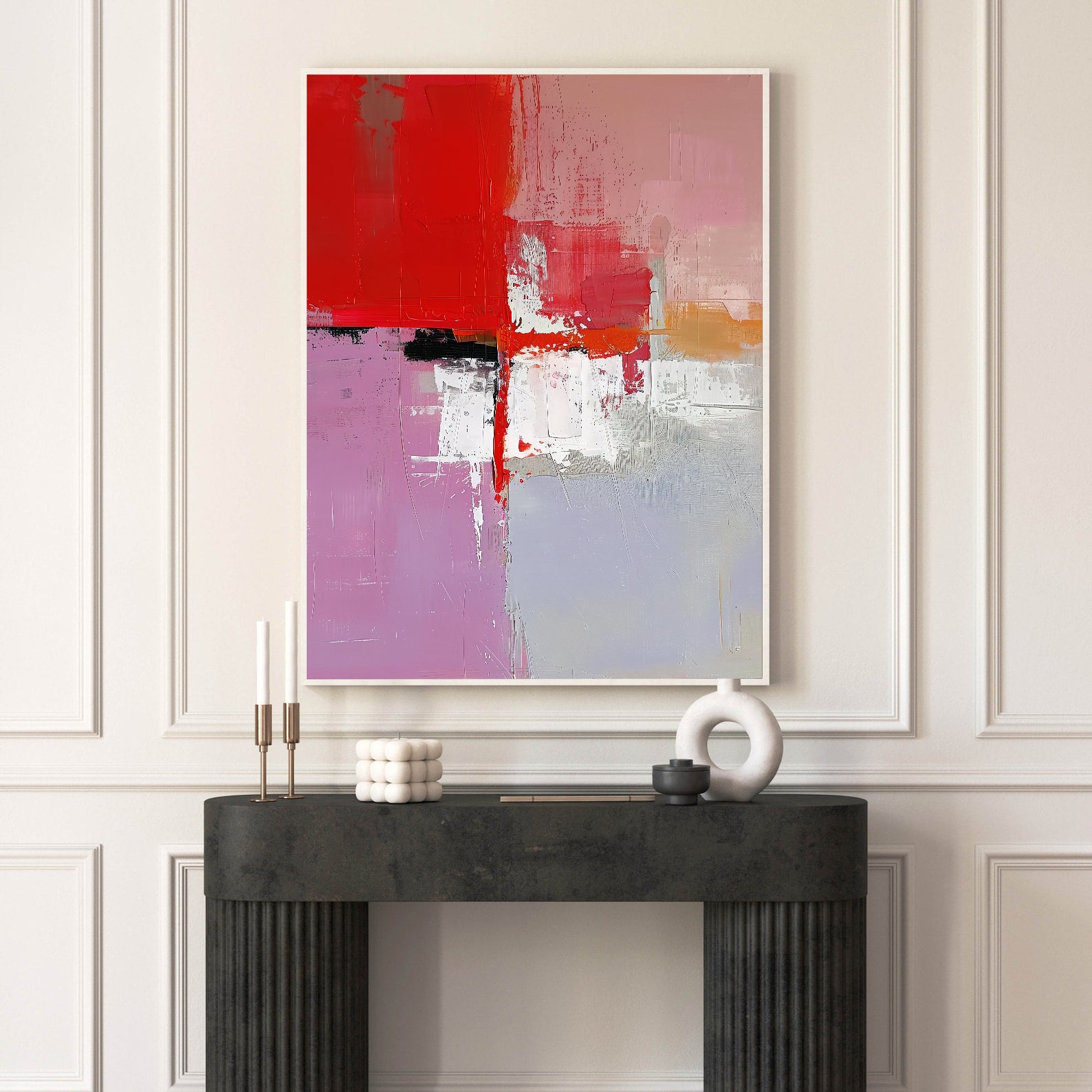Peinture sur toile – Art abstrait rouge vif