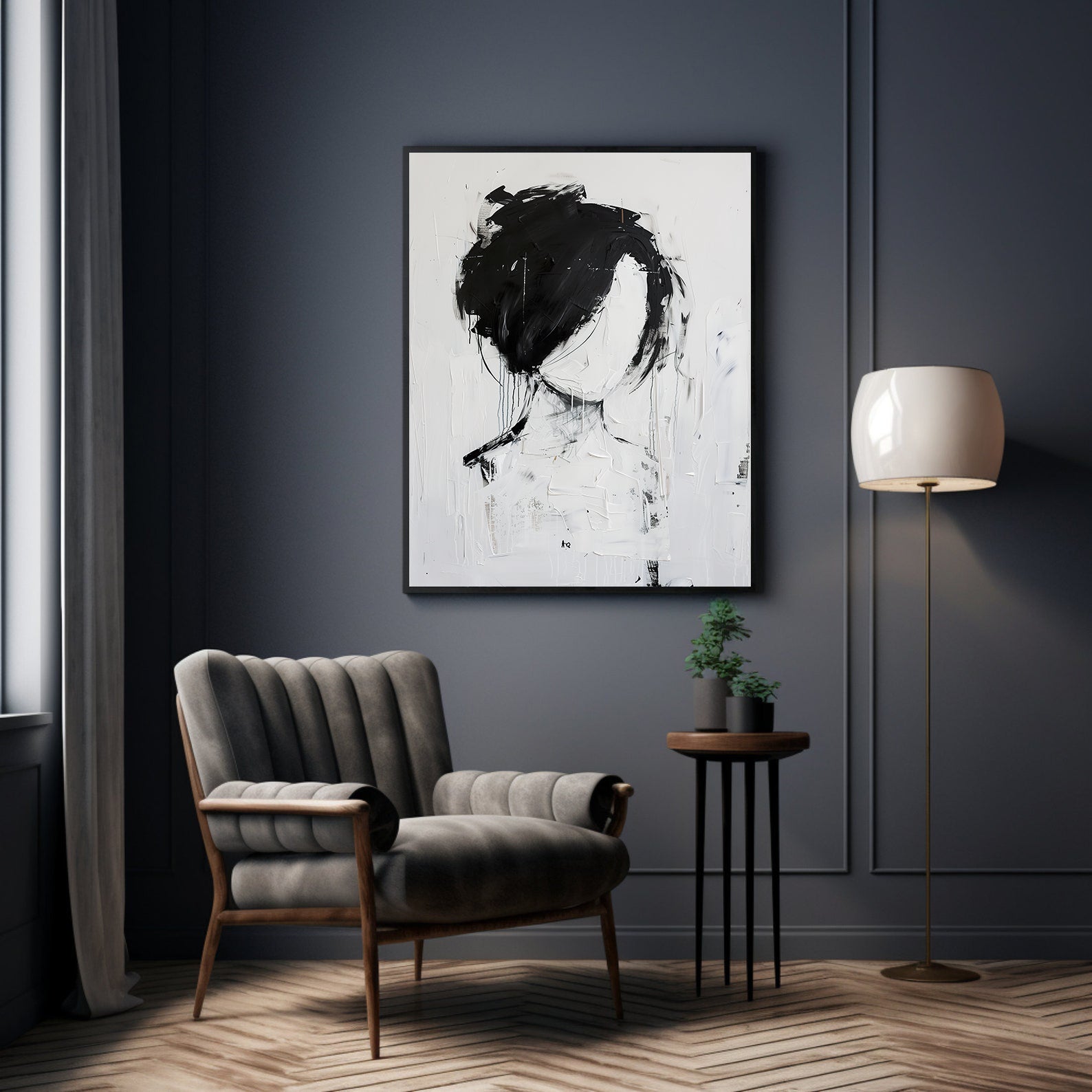 Peinture sur toile - Portrait en noir et blanc