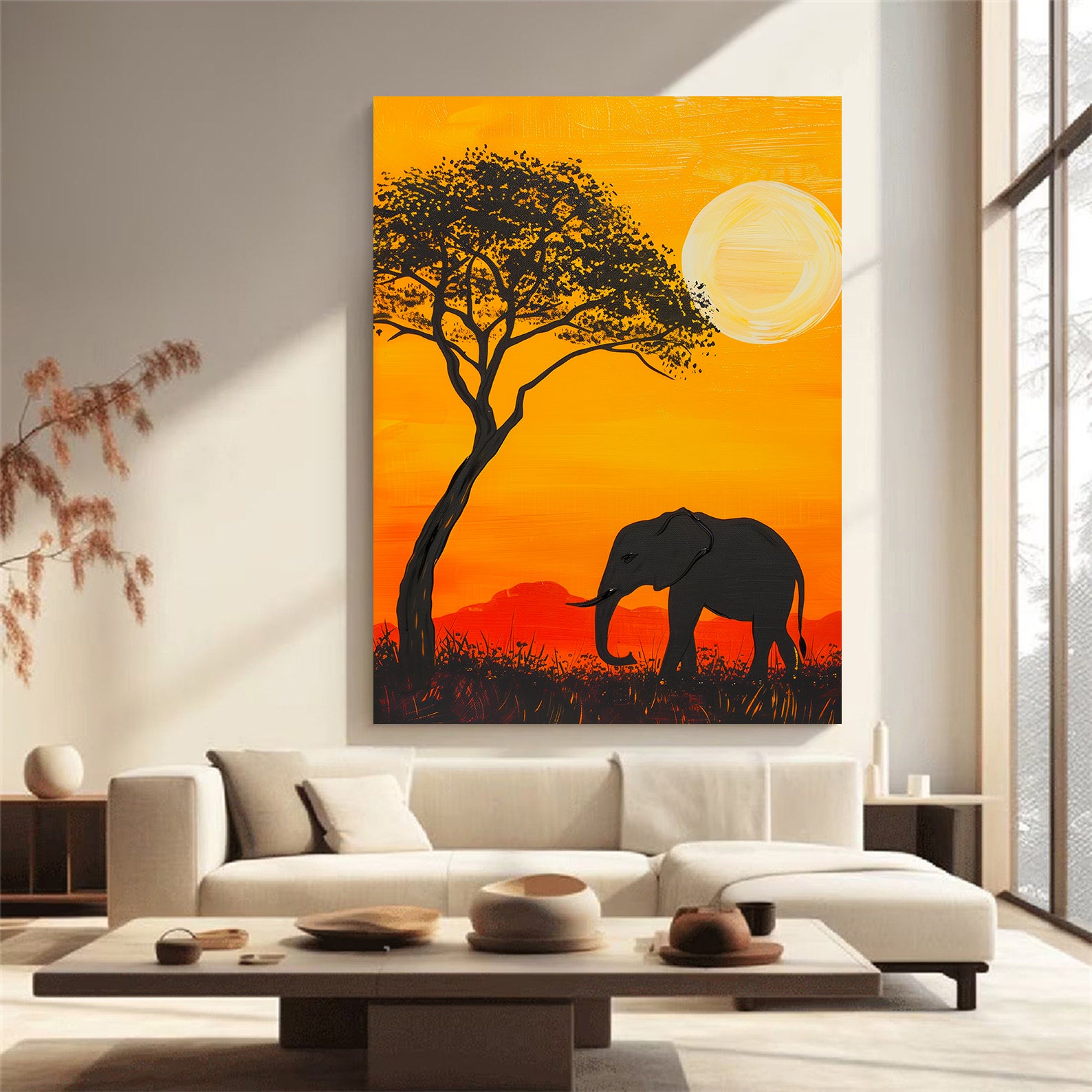 Tablou Canvas - Elefant la Apus