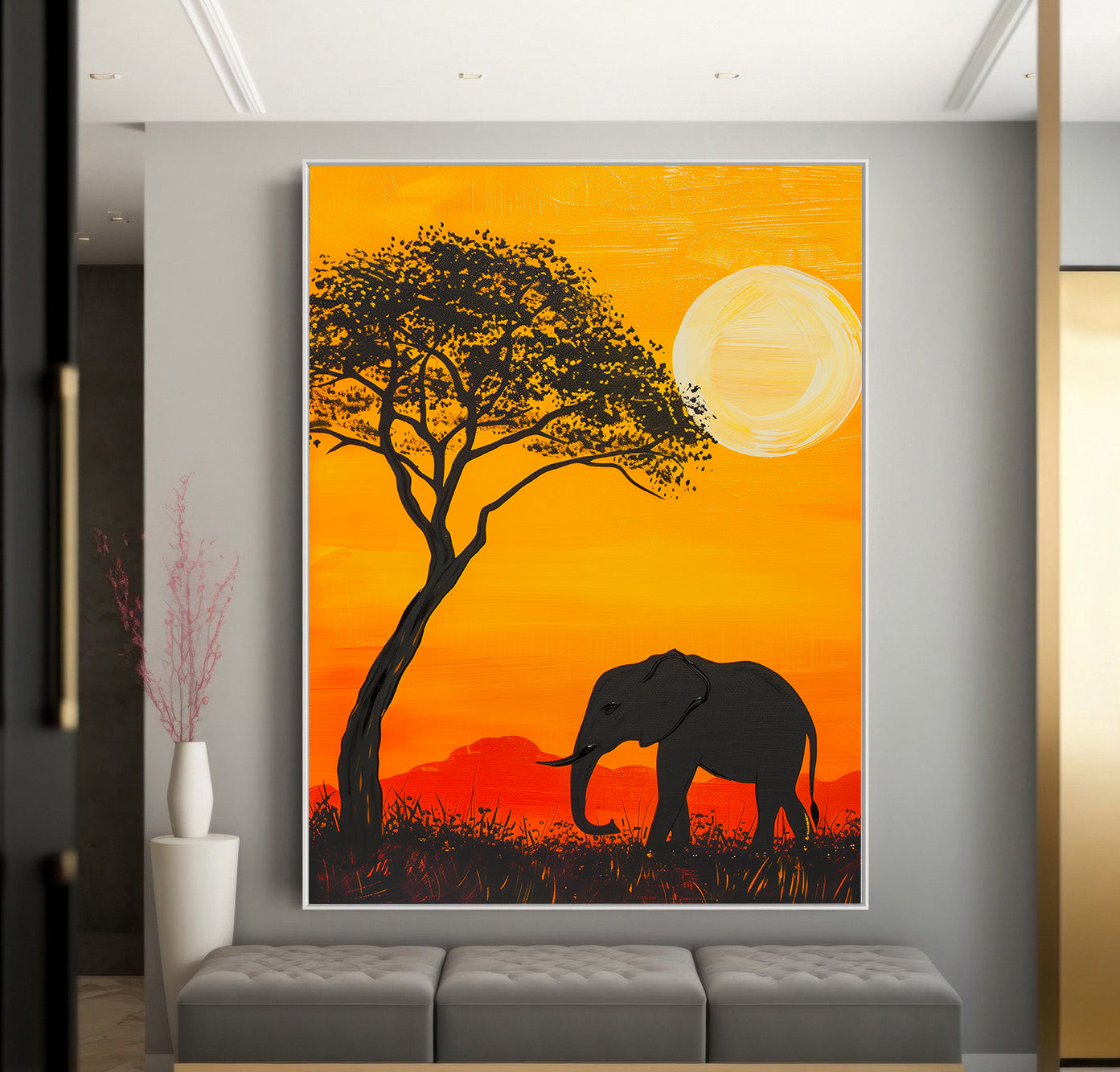 Tablou Canvas - Elefant la Apus