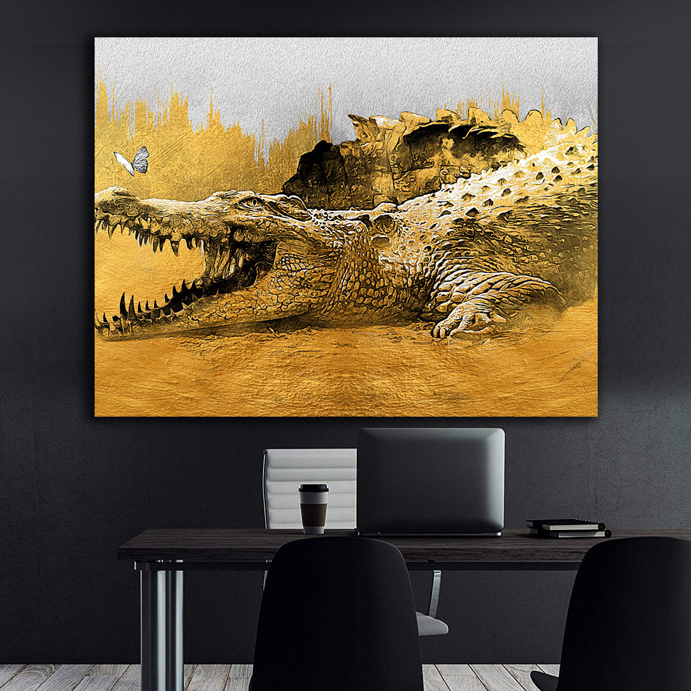 Peinture sur toile - Papillon et crocodile