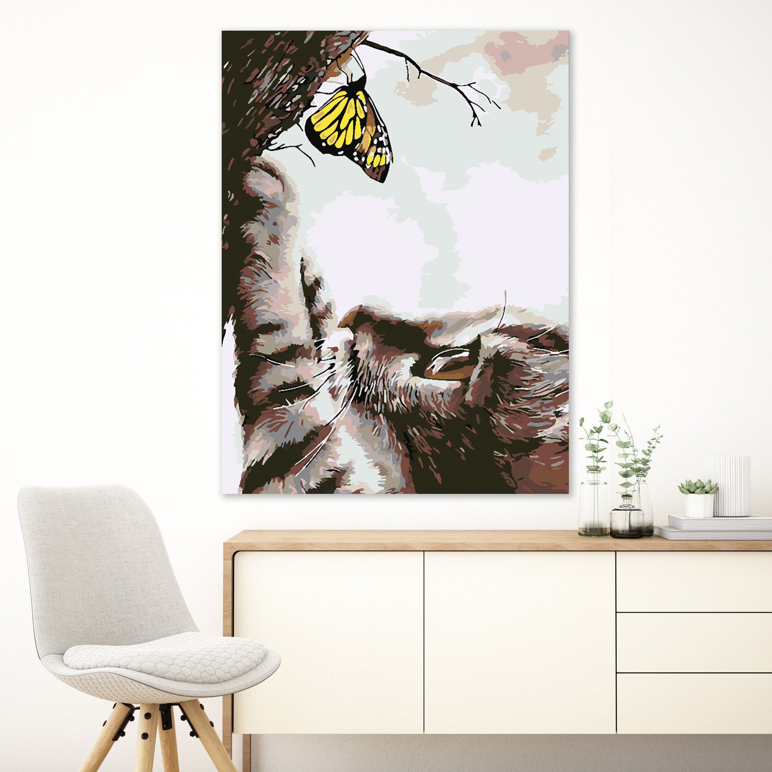 Peinture par numéros - Chat et papillon 4195