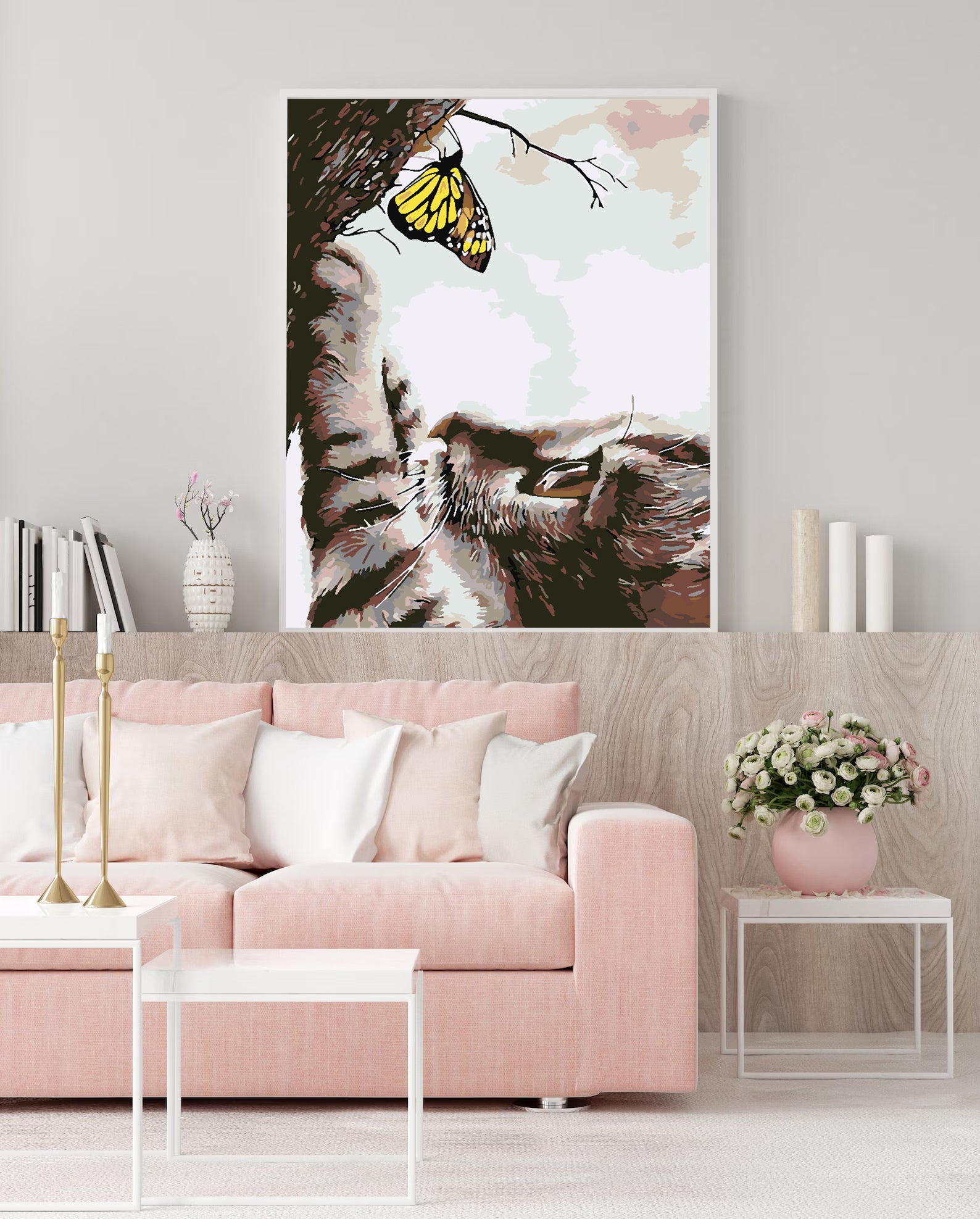 Peinture par numéros - Chat et papillon 4195