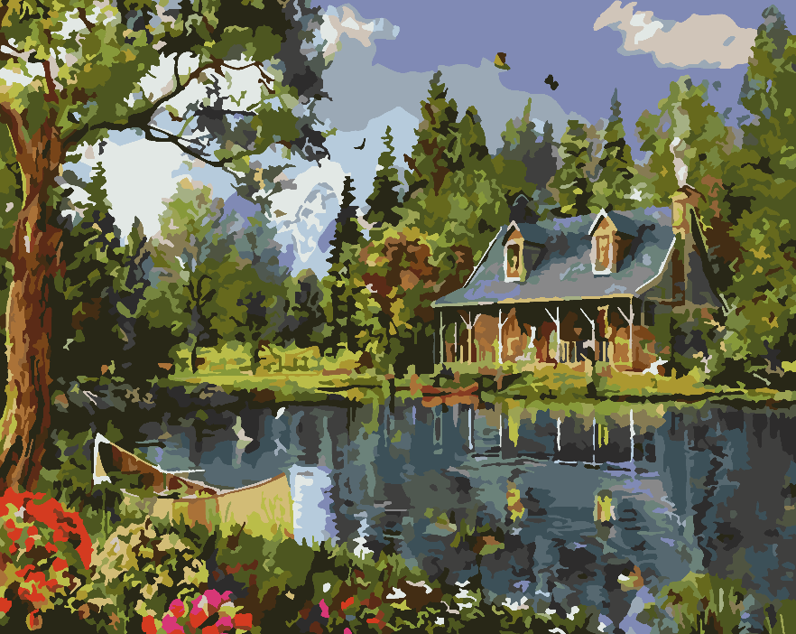 Promotie 40x50 - pictura pe numere - Casă la Lac 4202