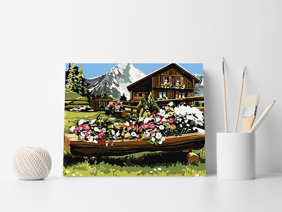 Peinture par numéros - Paysage de montagne avec fleurs 4210