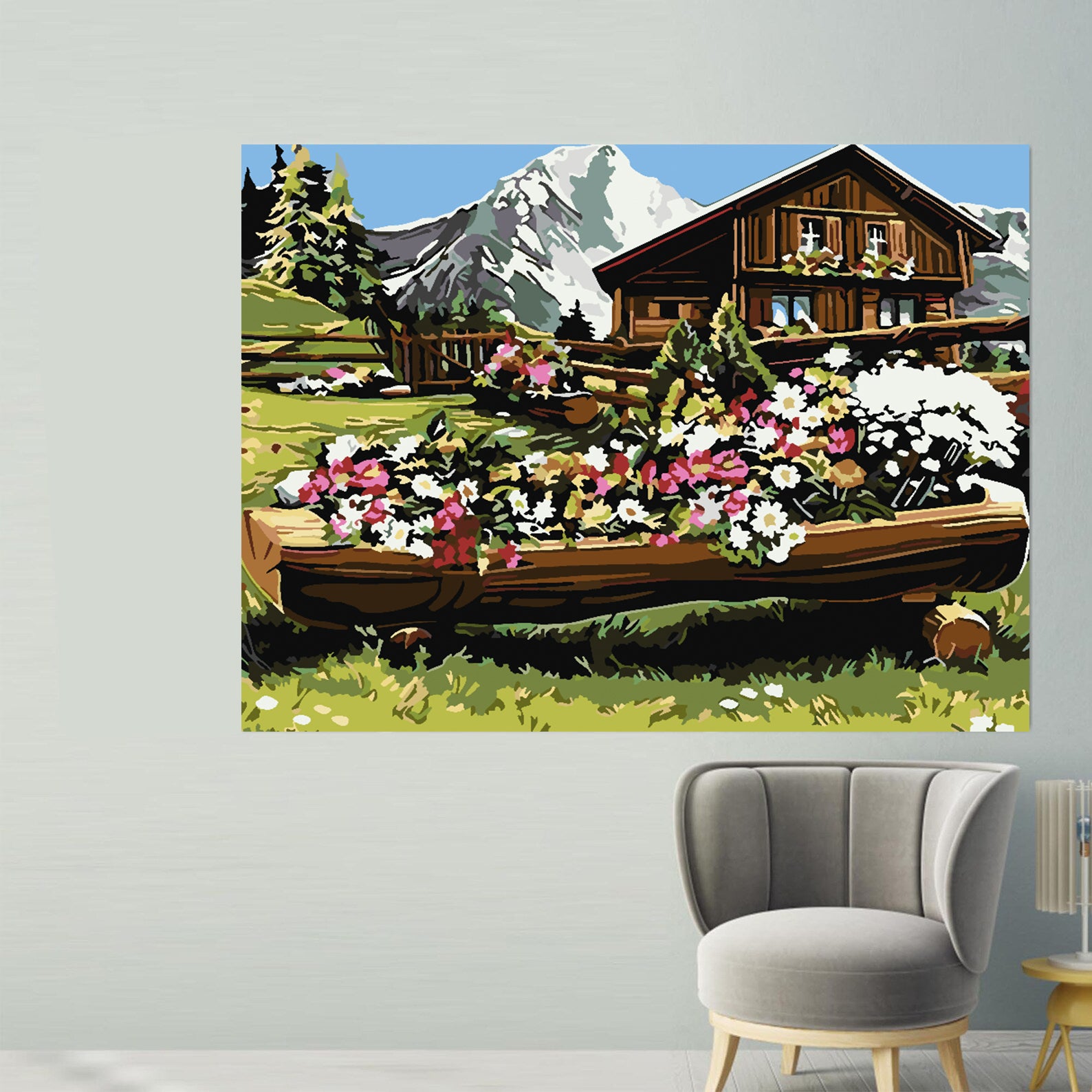 Pictura pe numere - Peisaj Muntos cu Flori 4210