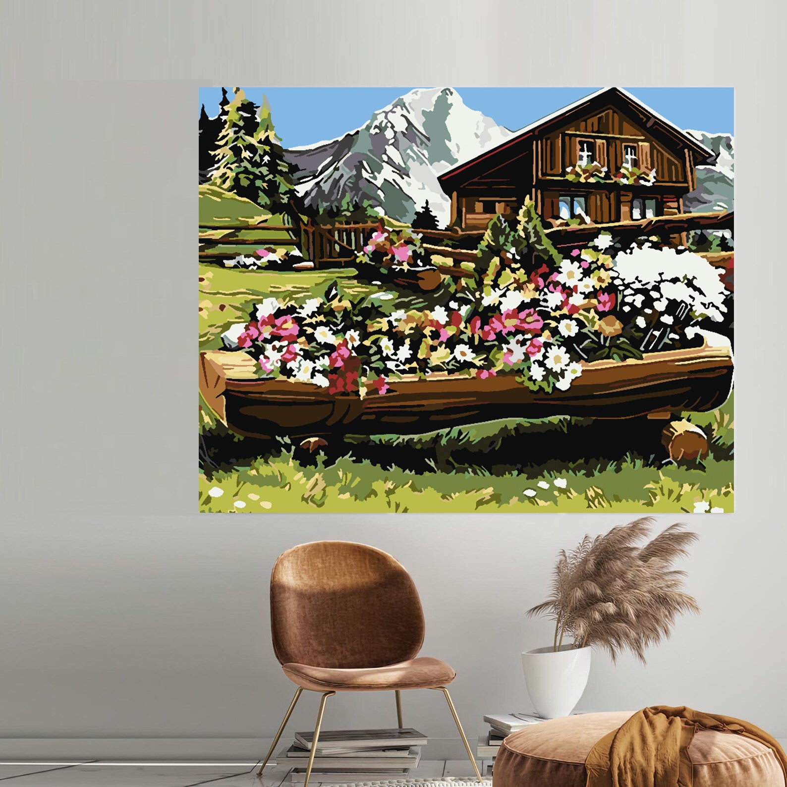 Pictura pe numere - Peisaj Muntos cu Flori 4210