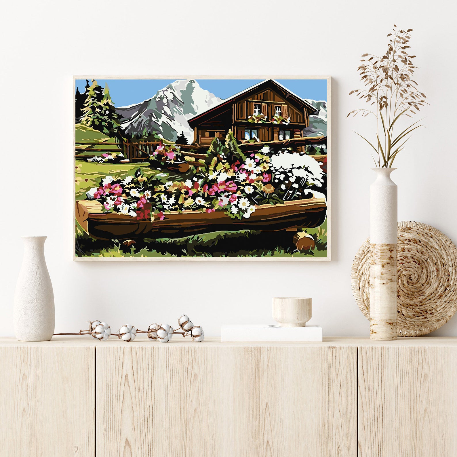 Pictura pe numere - Peisaj Muntos cu Flori 4210