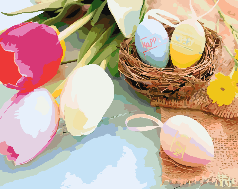 Peinture par numéros - Oeufs de Pâques et Tulipes 4235