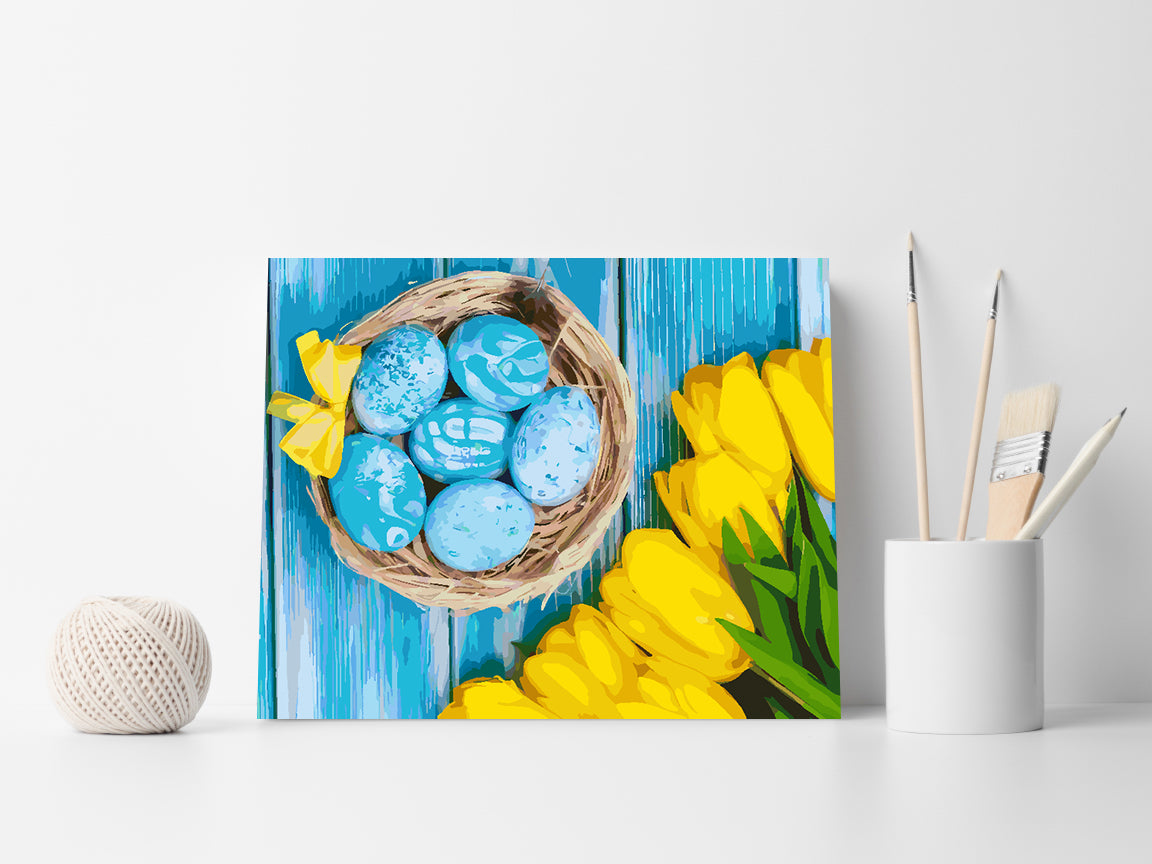 Pictura pe numere - Lalele Galbene și Ouă de Paște 4241