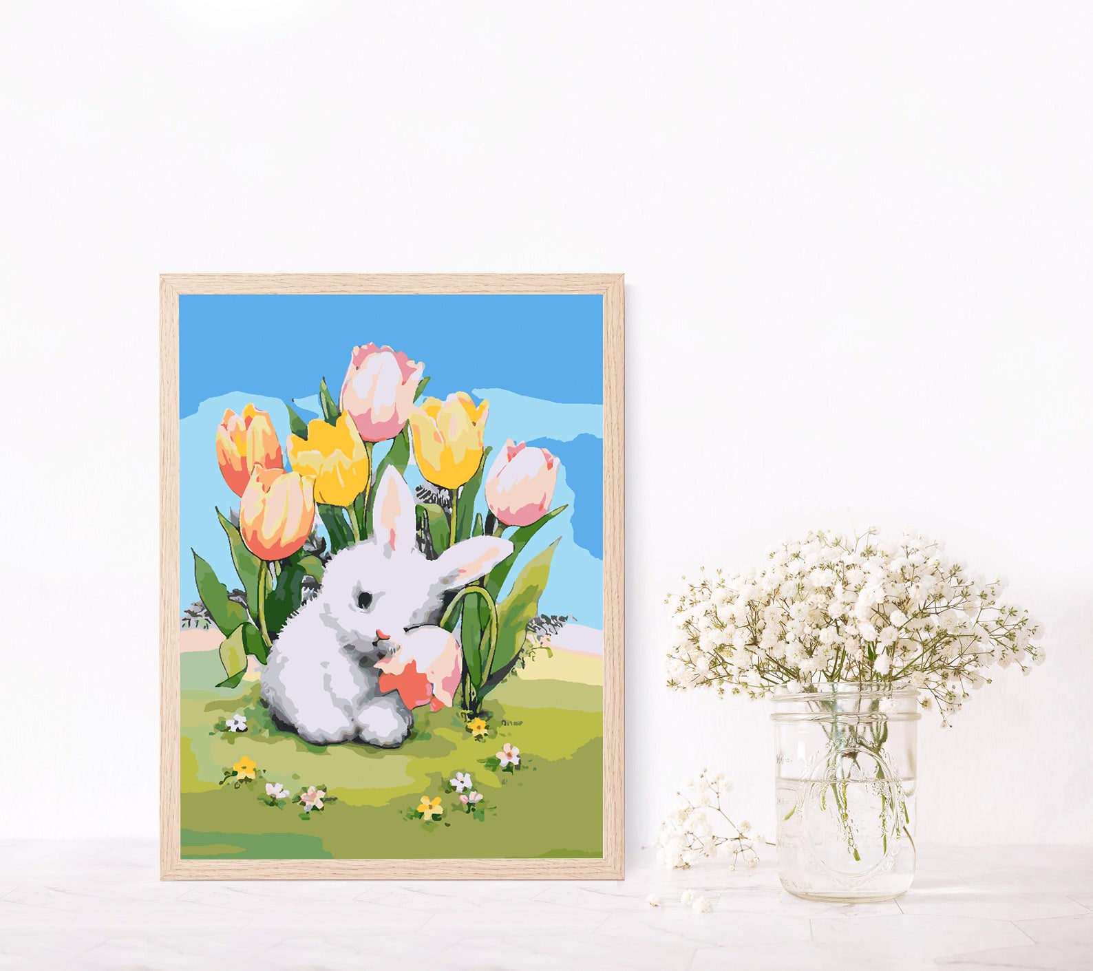 Pictura pe numere - Iepuraș cu Flori 4286