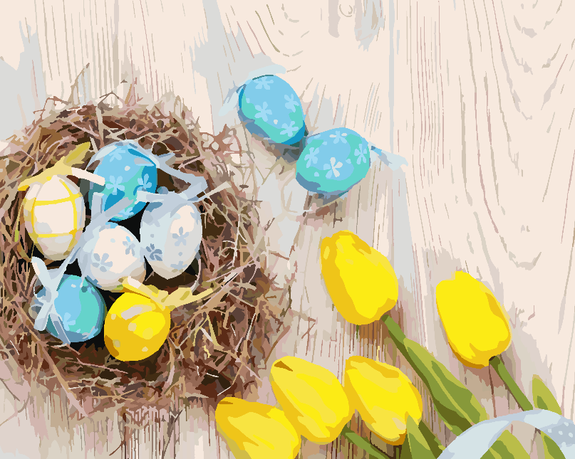 Peinture par numéros - Oeufs de Pâques avec fleurs 4293