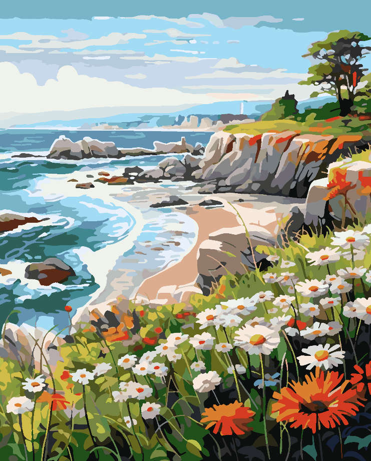 Peinture par numéros - Paysage avec fleurs 4318