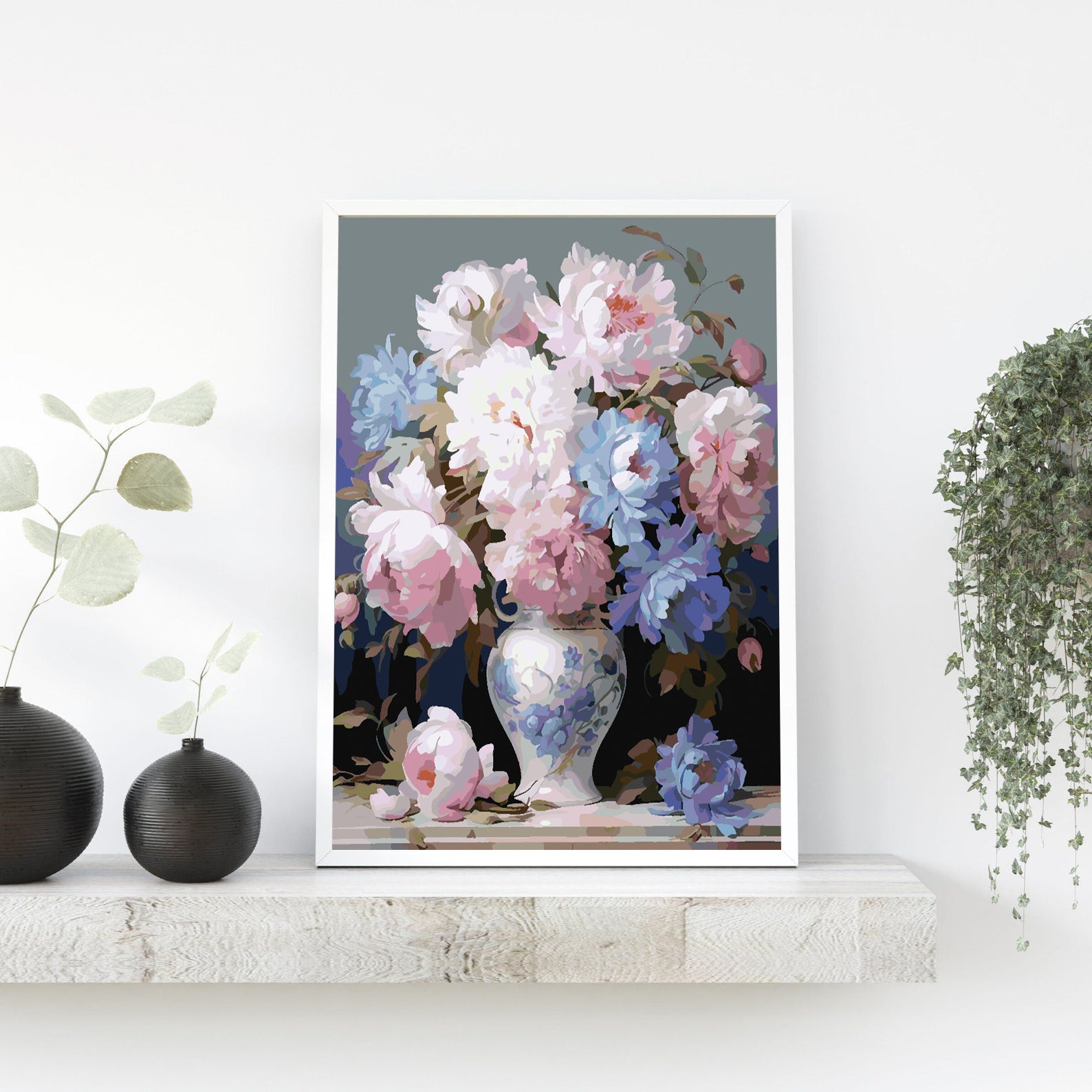 Peinture par numéros - Fleurs roses et bleues 4322