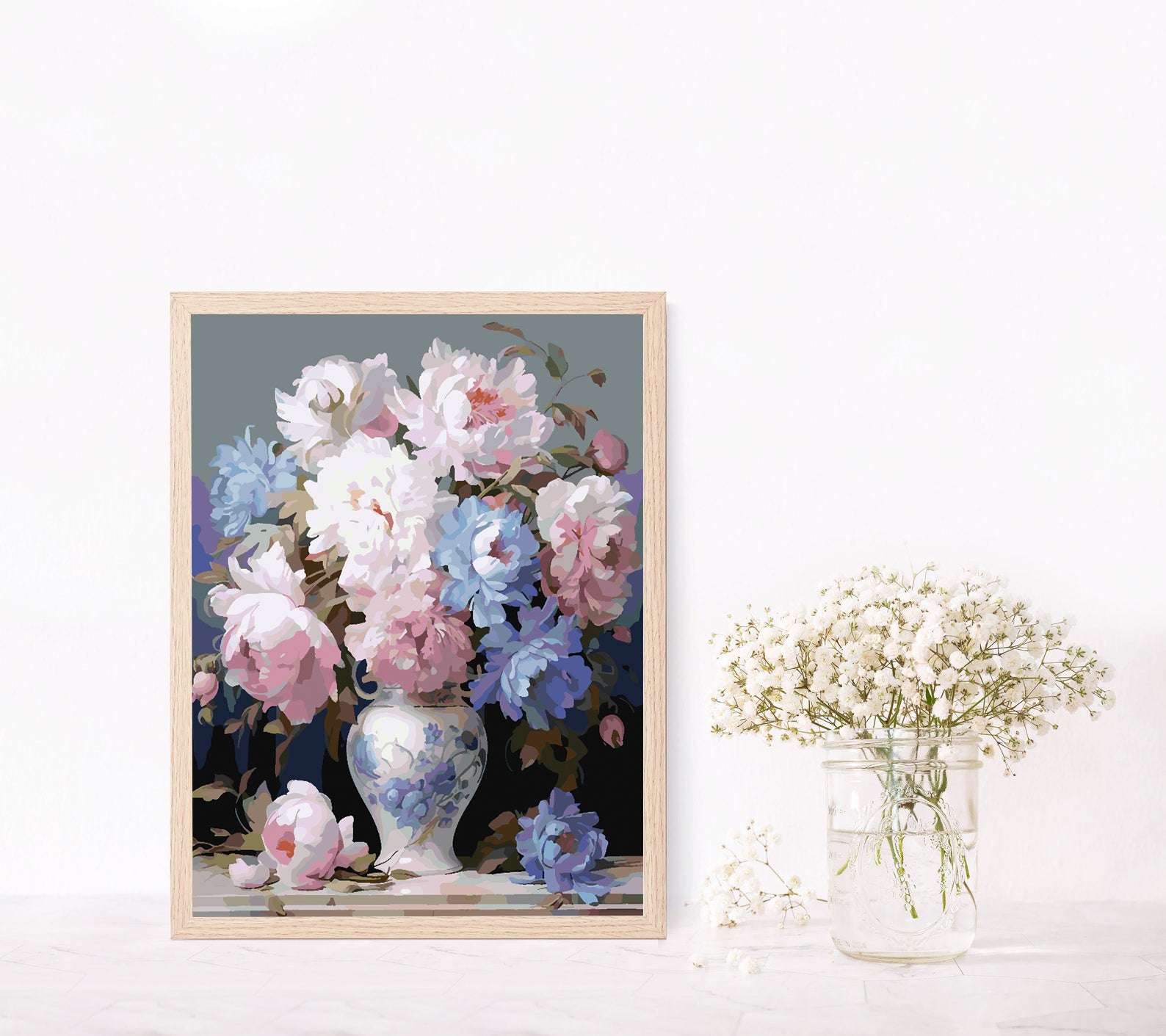 Peinture par numéros - Fleurs roses et bleues 4322