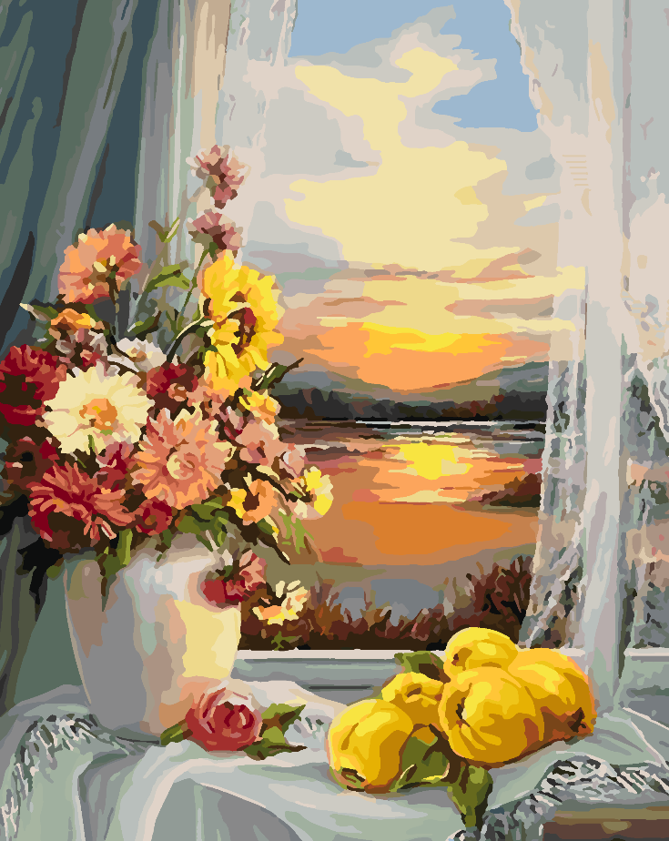 Peinture par numéros - Fleurs dans un vase et coucher de soleil 4332