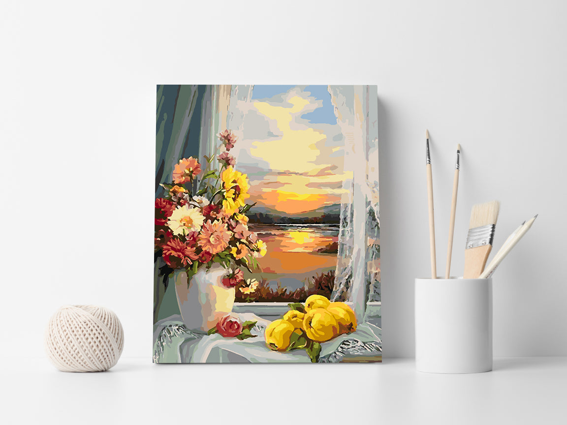 Peinture par numéros - Fleurs dans un vase et coucher de soleil 4332