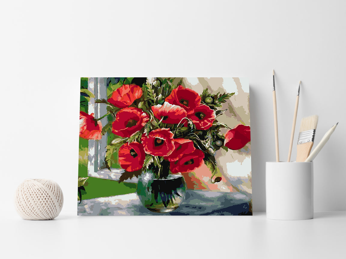 Peinture par numéros - Fleurs rouges dans un vase 4339