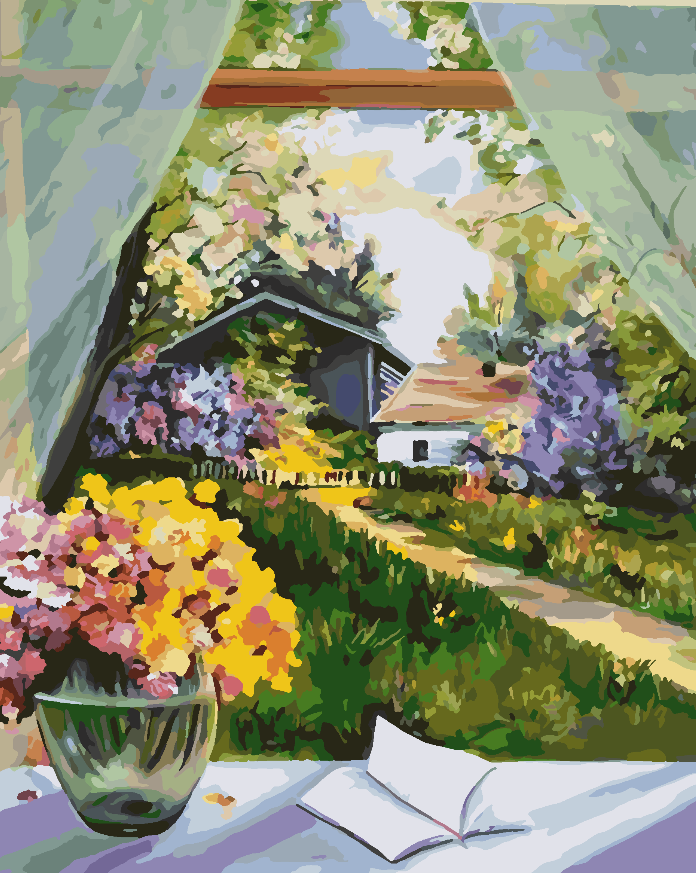 Peinture par numéros - Fleurs jaunes dans un vase 4347