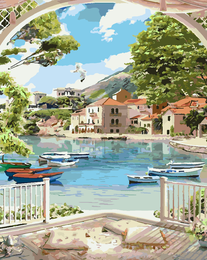 Peinture par numéros - Bateaux sur le lac Paysage 4359