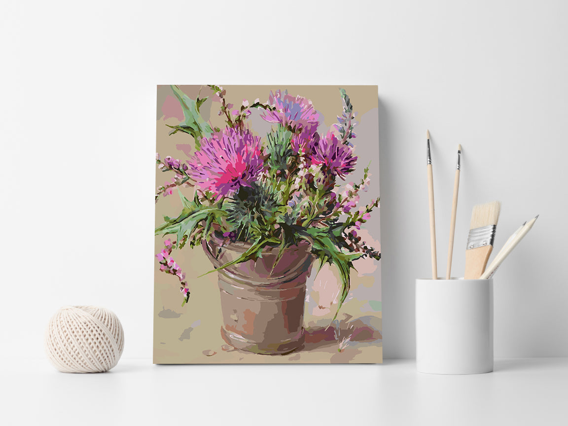Peinture par numéros - Fleurs roses dans un vase 4388