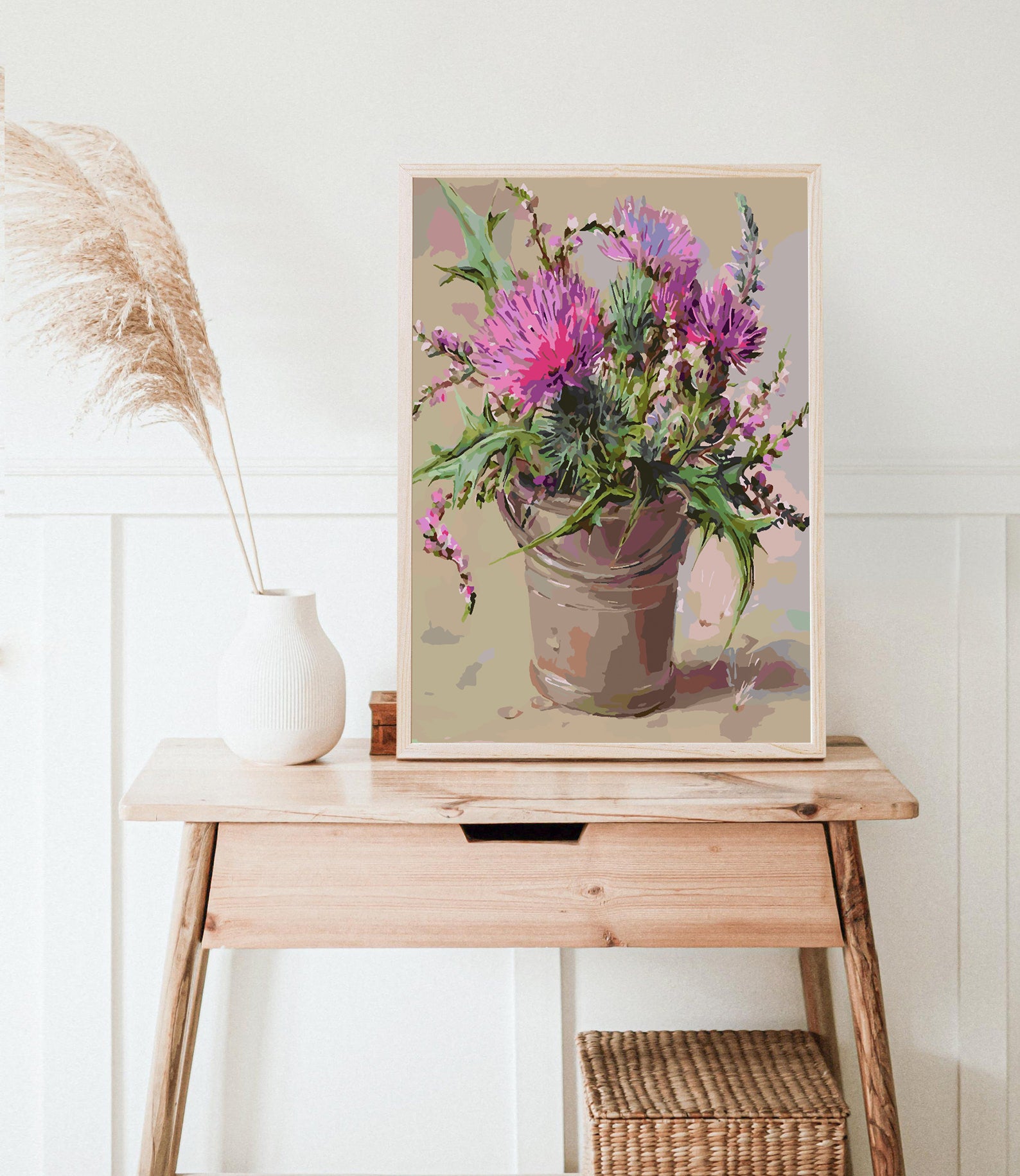 Peinture par numéros - Fleurs roses dans un vase 4388