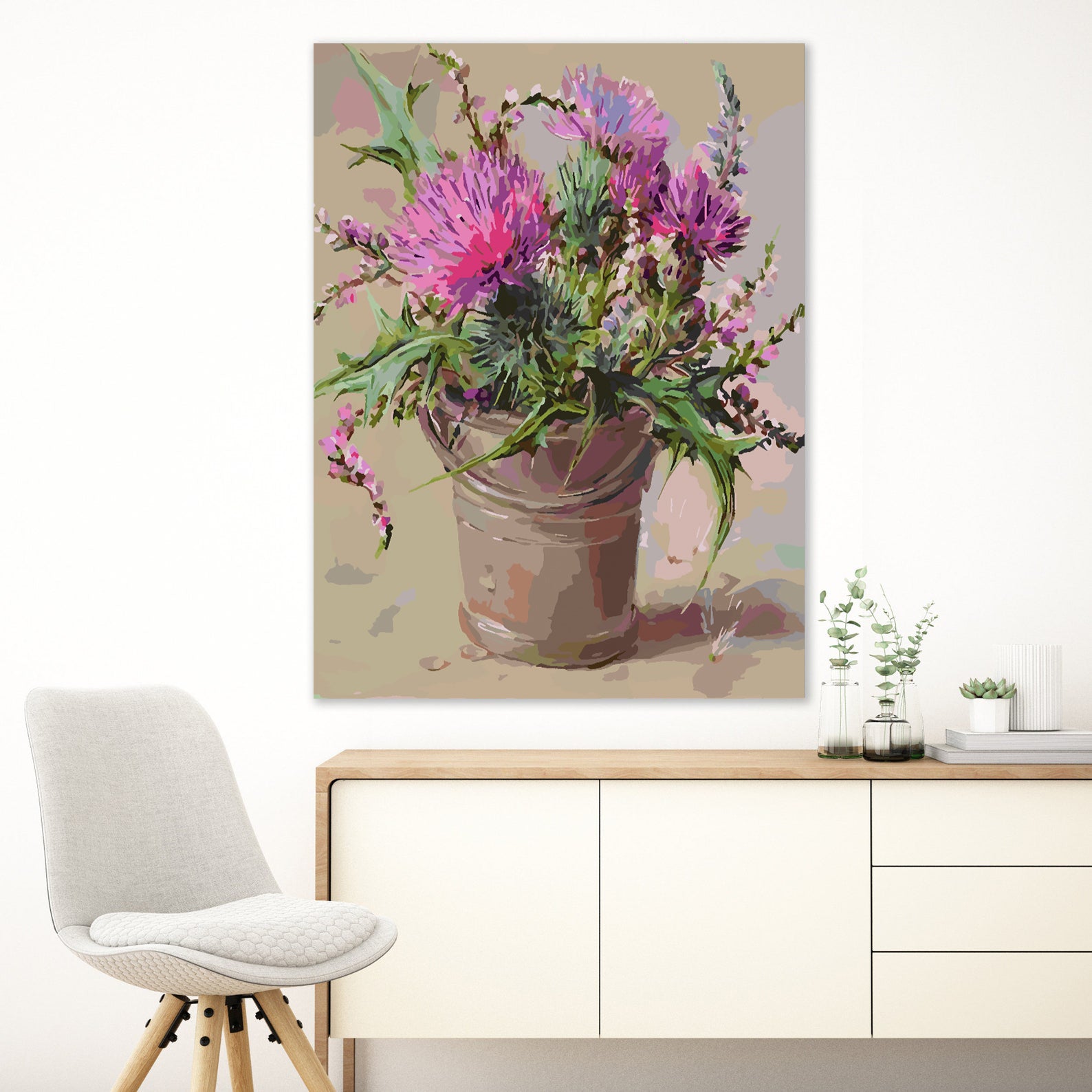 Peinture par numéros - Fleurs roses dans un vase 4388