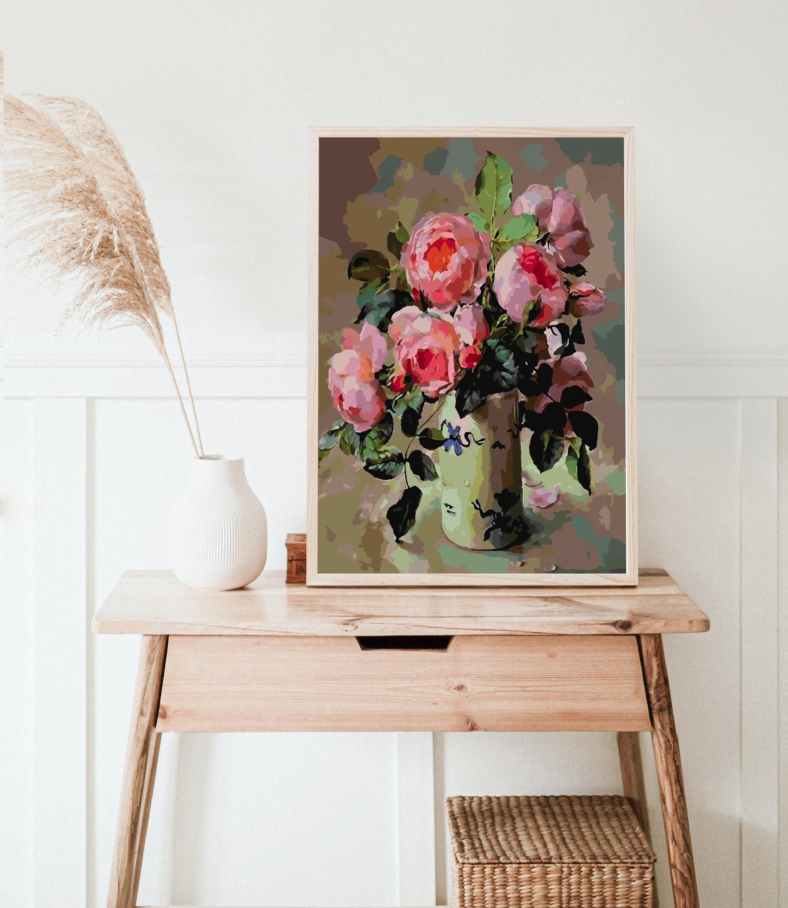 Peinture par numéros - Fleurs roses dans un vase 4391