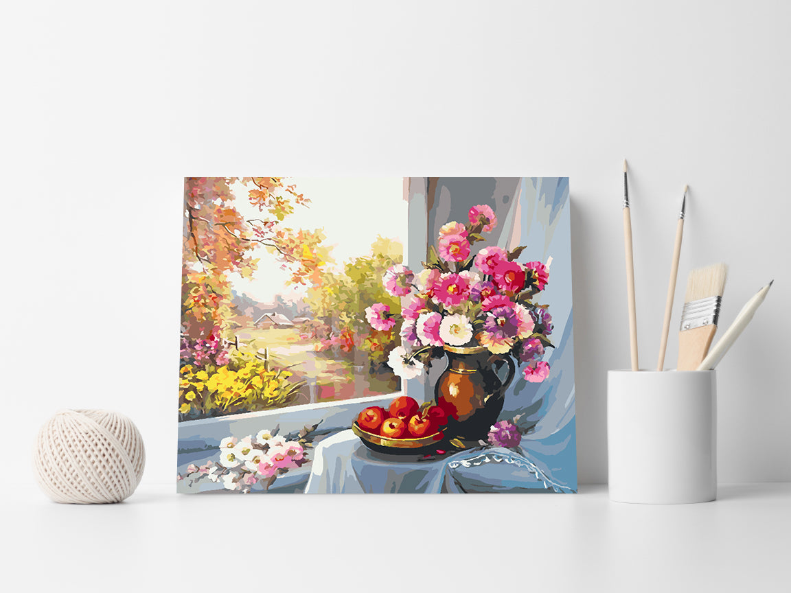 Peinture par numéros - Fleurs roses dans un vase 4395