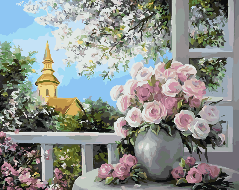 Peinture par numéros - Roses roses dans un vase 4397