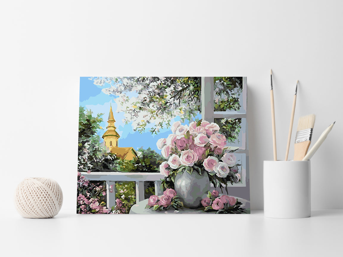 Peinture par numéros - Roses roses dans un vase 4397