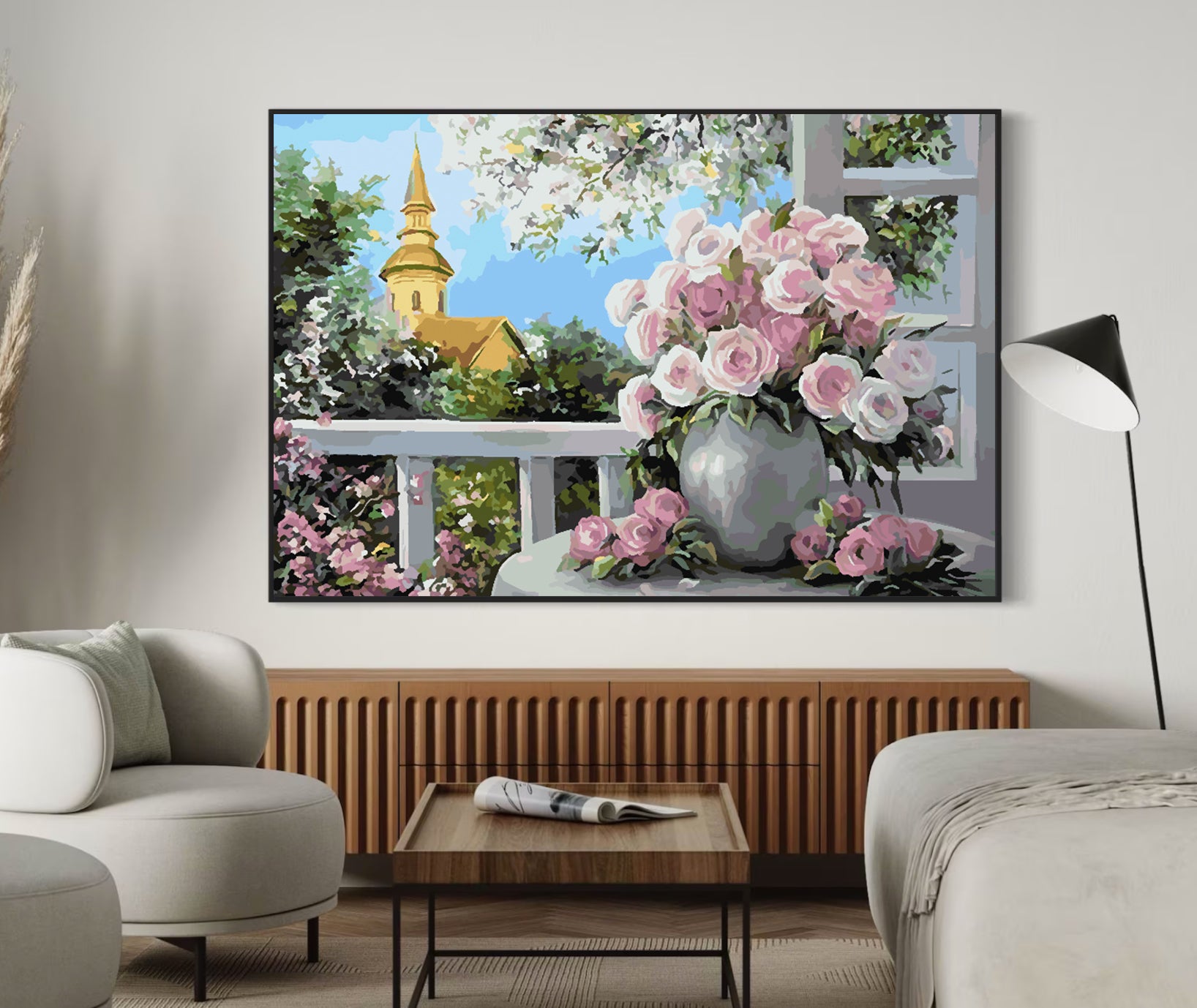 Peinture par numéros - Roses roses dans un vase 4397