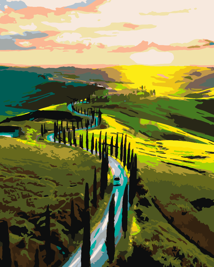 Peinture par numéros - Paysage de route avec arbres 4415