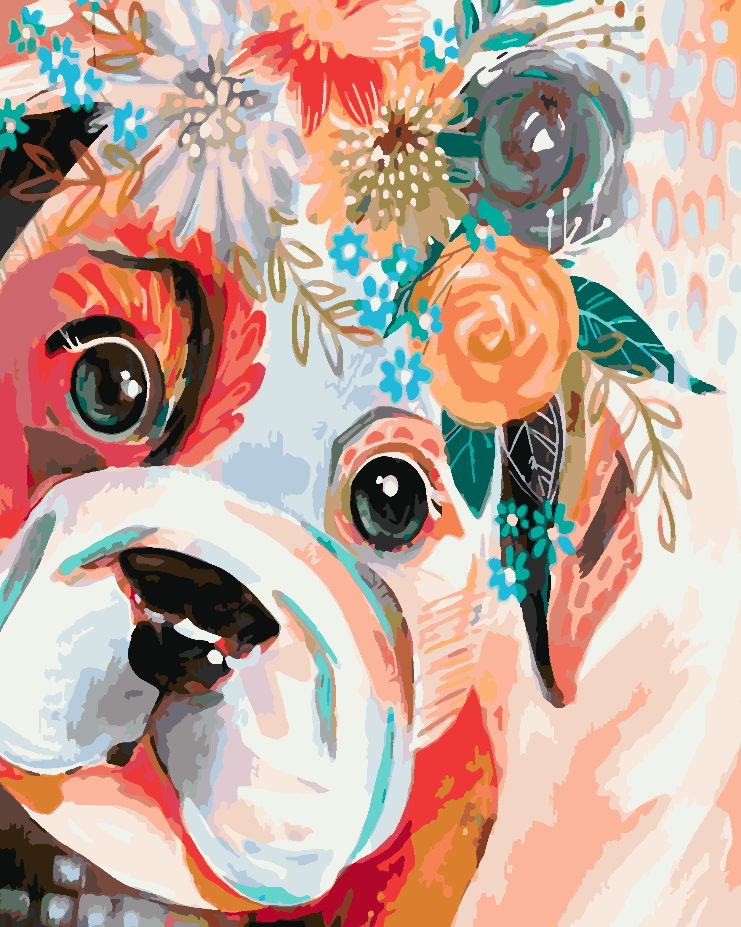 Peinture par numéros - Chien avec fleurs 4436
