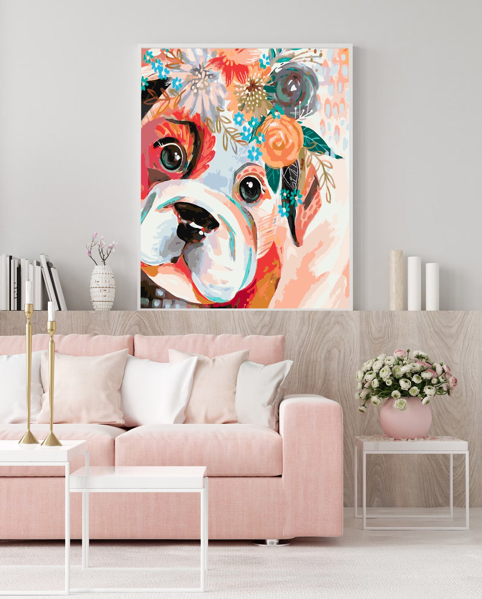 Peinture par numéros - Chien avec fleurs 4436