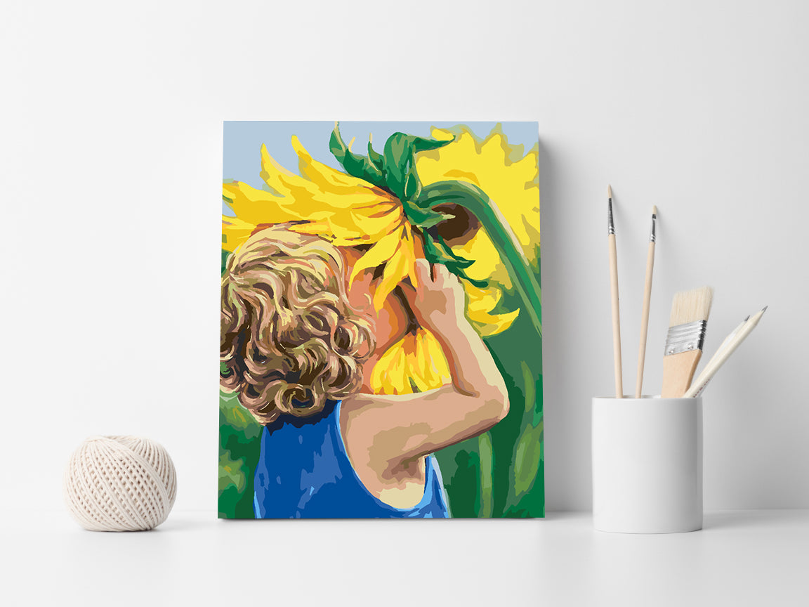 Pictura pe numere - Copil cu Floarea Soarelui 4446