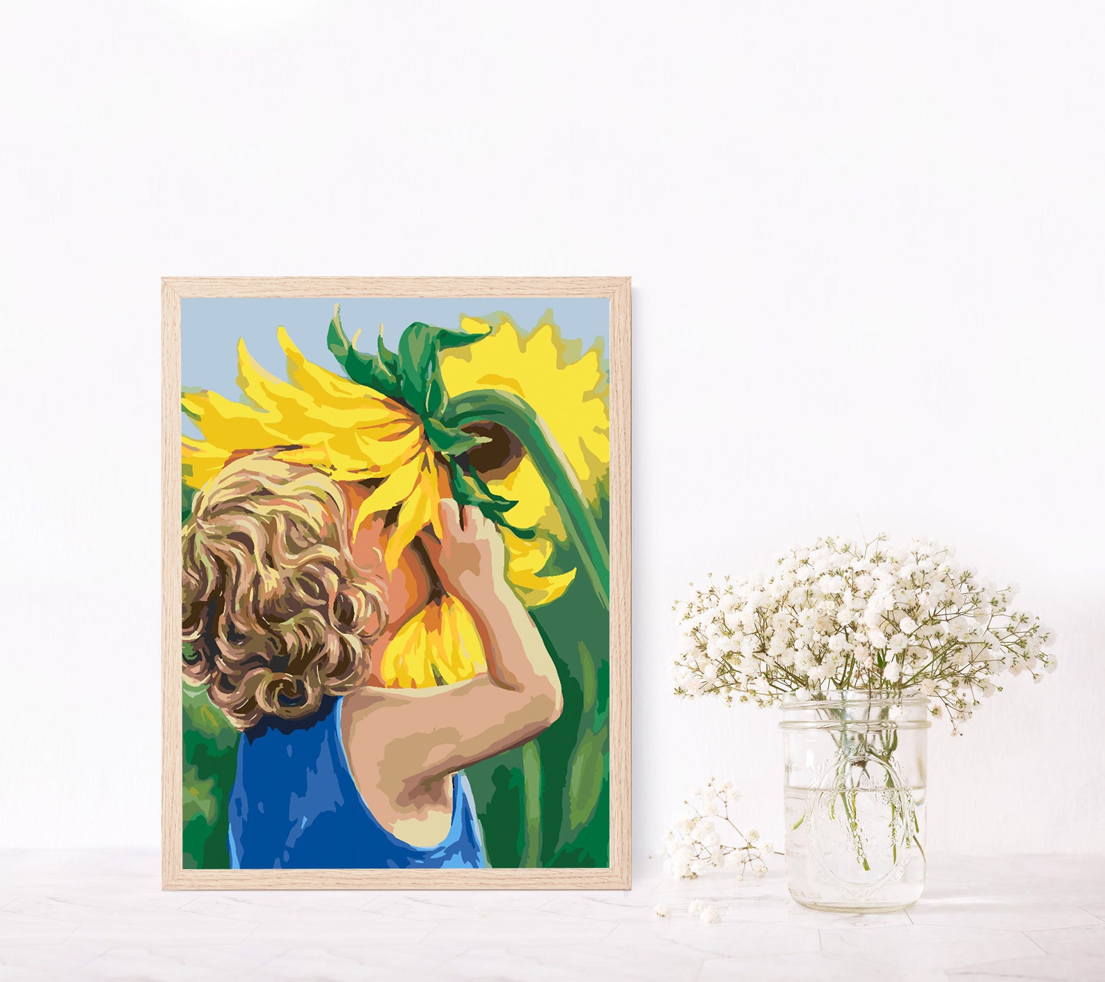 Pictura pe numere - Copil cu Floarea Soarelui 4446