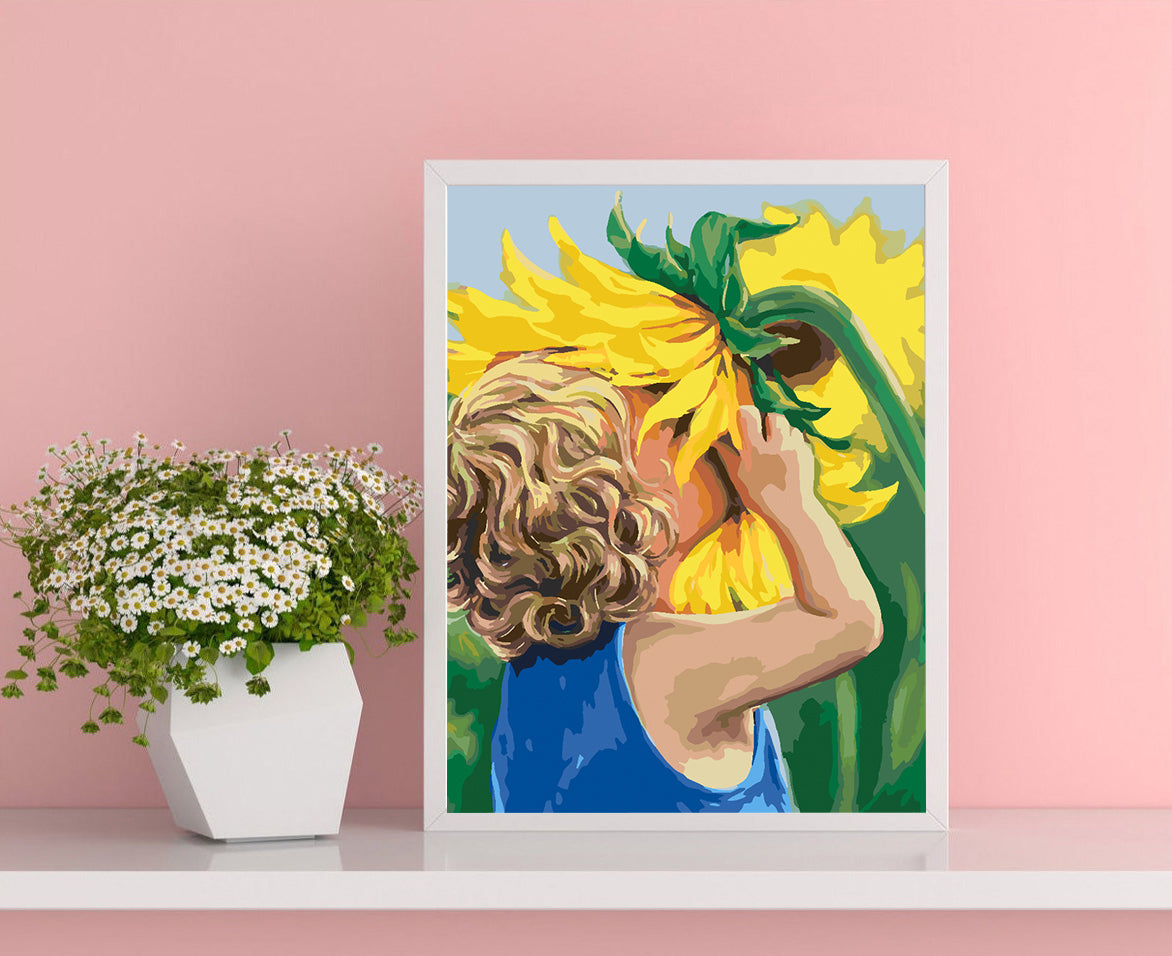 Pictura pe numere - Copil cu Floarea Soarelui 4446