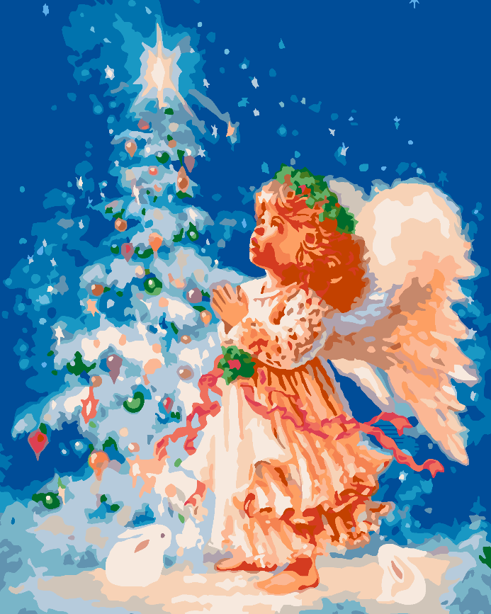 Pictura pe numere - Îngeraș lângă Pomul de Crăciun 4478