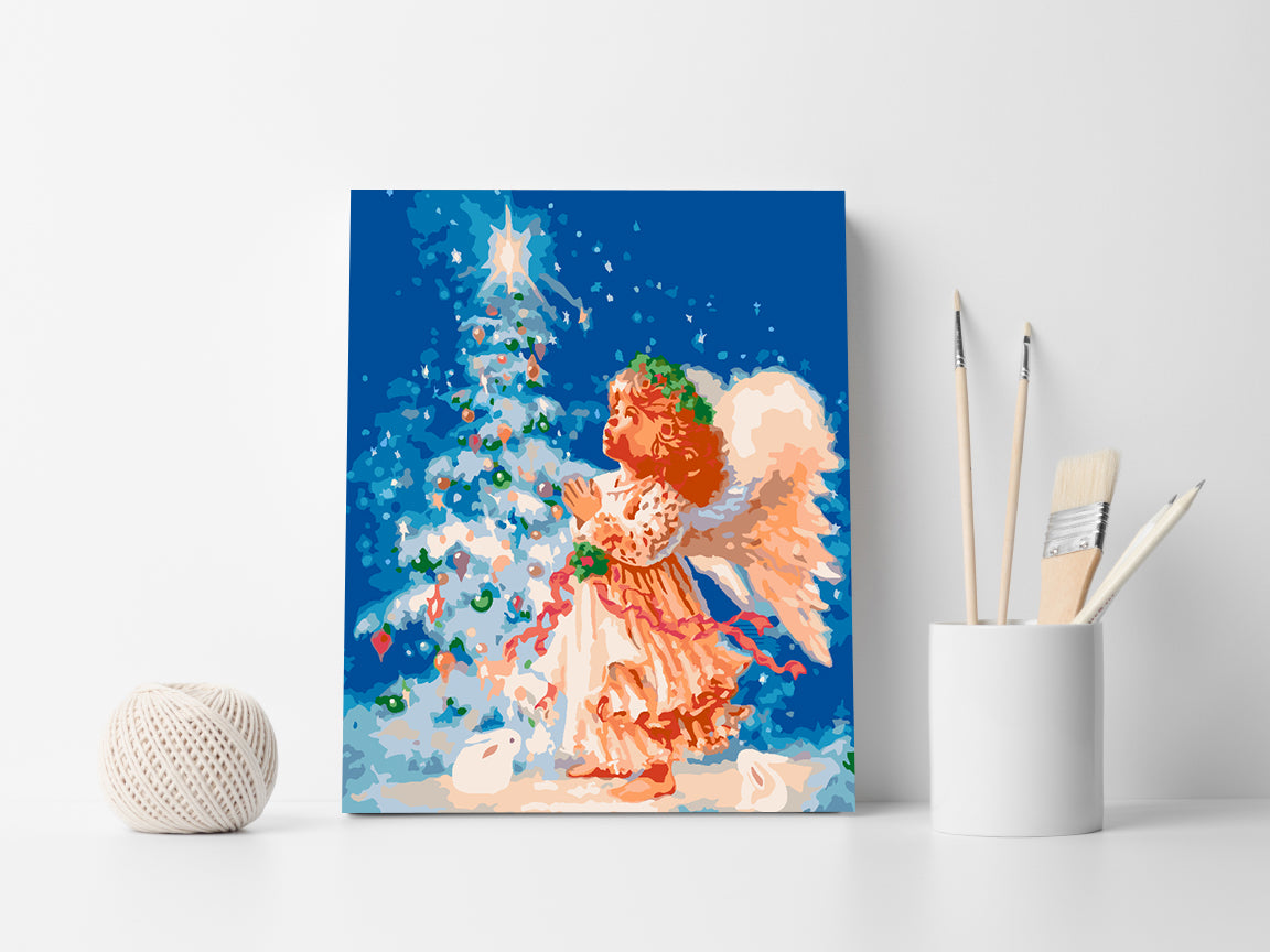 Pictura pe numere - Îngeraș lângă Pomul de Crăciun 4478