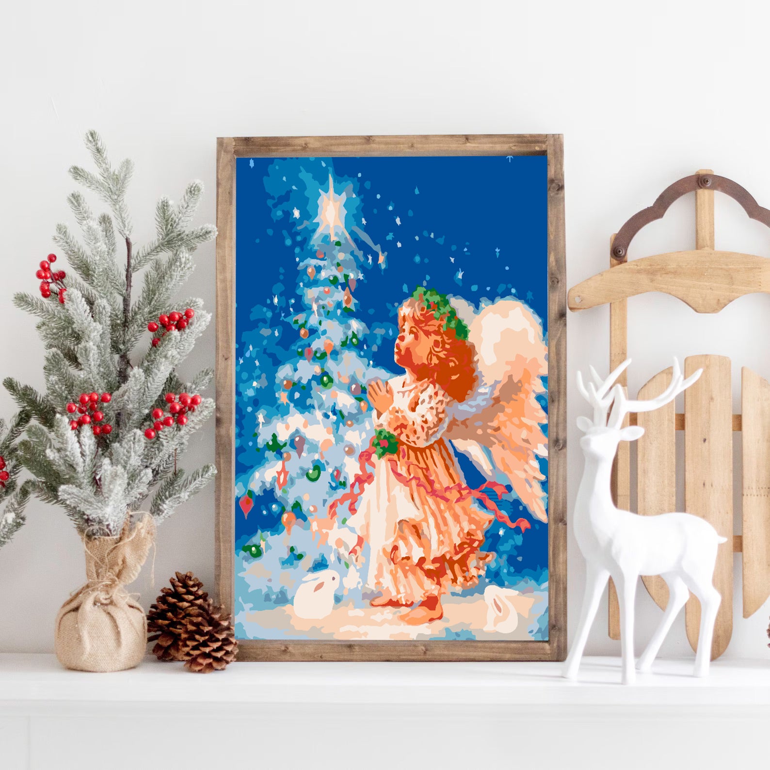 Pictura pe numere - Îngeraș lângă Pomul de Crăciun 4478